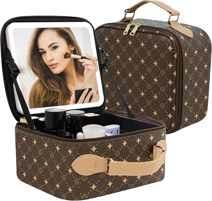 Travel Makeup Bag With 360° rotating LED Mirror, Waterproof cosmetic organizer by Unknown