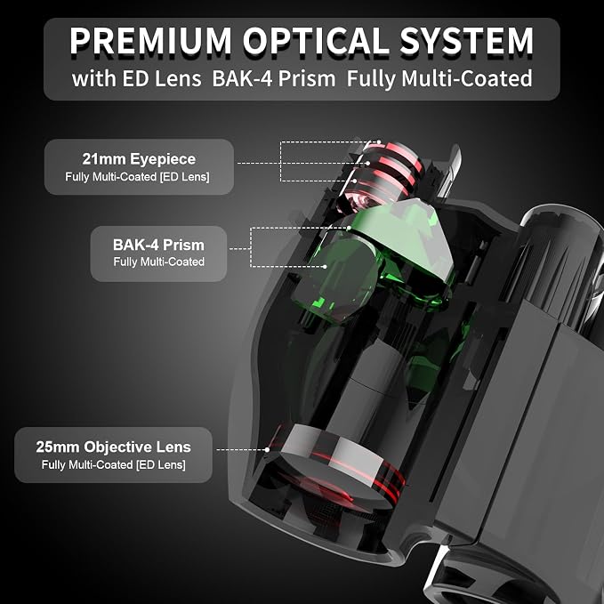 8x25 Compact Binoculars, Small Lightweight Handheld Portable Mini Pocket BAK-4 - Image 3