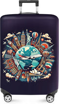 ANNA QUEEN World Landmarks Luggage Cover, Dark Travel-Themed Suitcase Protector by ANNAQUEEN