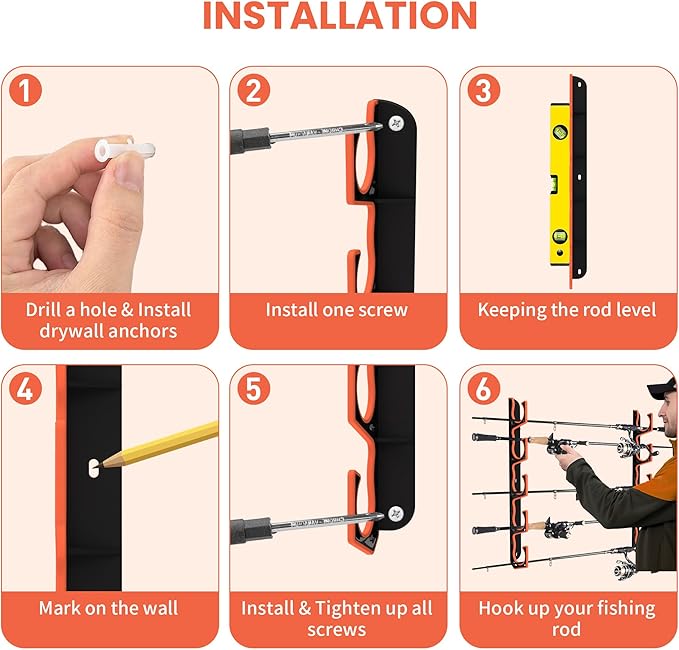 Fishing Rod Holder for Garage, H5 Wall or Ceiling Mounted Fishing Pole Holders - Image 7