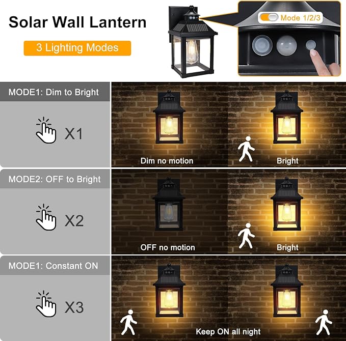 Solar Wall Lights Outdoor, Dusk to Dawn Solar Sconces, Motion Sensor Porch - Image 2