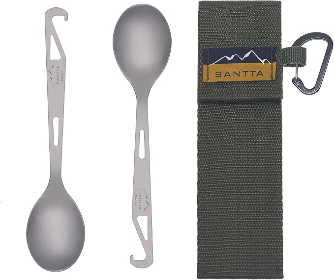 SANTTA Titanium Camping Spoon Set of 2 Piece, Spoon and Bottle Opener 2-in-1 by SANTTAOUTDOOR