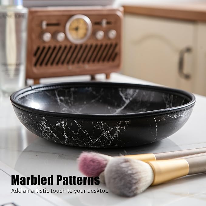 2025 Improved Design Round Marbled Leather Valet Tray Organizer Set of 2 - Image 7