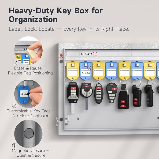WeHere 16 Key Lock Box Wall Mount, Smart Key Cabinet - Image 3