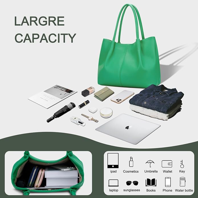 KKXIU Tote Bag for Women Vegan Leather Shoulder Purse Large Capacity Travel Bag - Image 6
