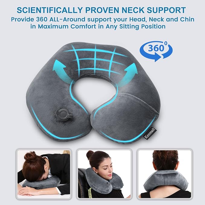Inflatable Travel Neck Pillow, Super Soft Plane Neck Support Pillow - Image 4