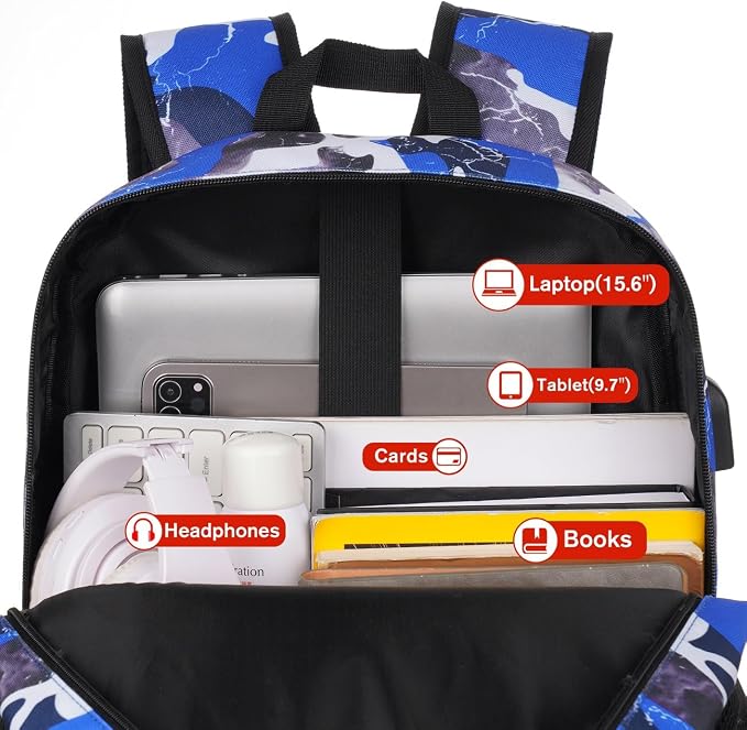School Backpack Stone Textured, Classic Bookbag Men and Teen Boy Schoolbag - Image 4