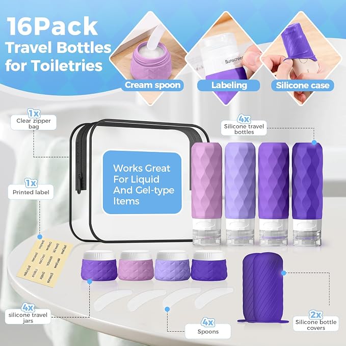 16Pack Travel Bottles for Toiletries, TSA Approved Travel Size Toiletries - Image 3