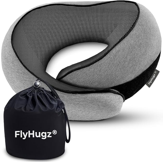 FlyHugz® Neck Travel Pillow | Memory Foam Neck Pillow by FlyHugz%C2%AE