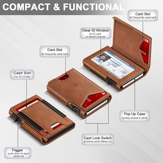 Wallet for Men Wallet with Slim Pop Up Card Holder 9-13 Cards, Bifold - Image 5
