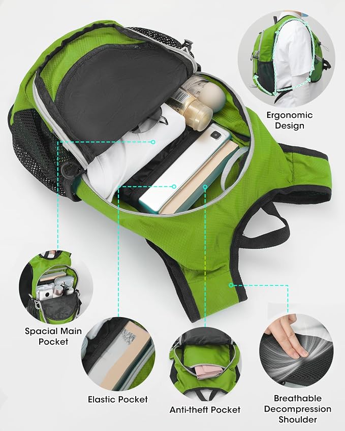 Small Hiking Backpack with Front Phone Holder, Packable Back pack with Chest - Image 7