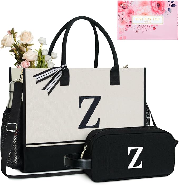 TOPDesign Personalized Initial Canvas Tote Bag, by TOPDesign