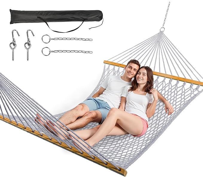 Double Hammock for 2 Person, Handwoven Cotton Rope Hammock by ANAGOO