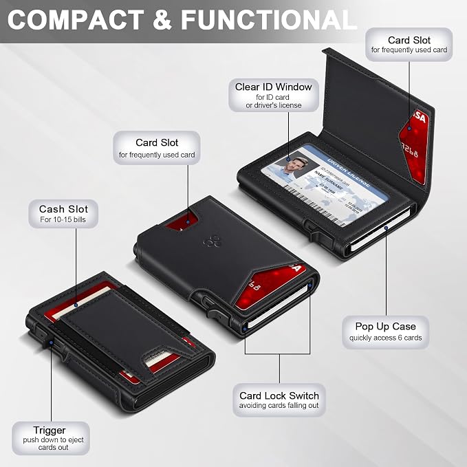 Wallet for Men Wallet with Slim Pop Up Card Holder 9-13 Cards, Bifold - Image 5