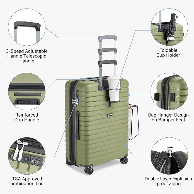 Kono 20 Inch Expandable Carry On Luggage - Image 5