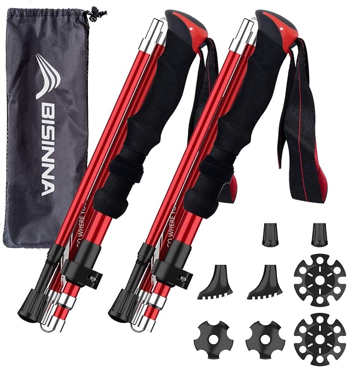 BISINNA Collapsible Trekking Hiking Poles- 2 Pack Folding Aluminum Walking by BISINNA