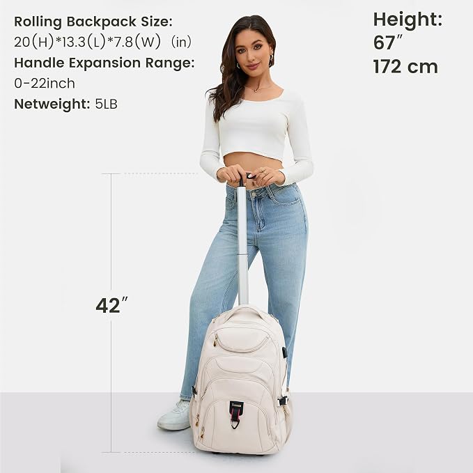 Boavan Rolling Backpack for Women, 17.3 Inch Wheeled Laptop Backpack, Large - Image 4