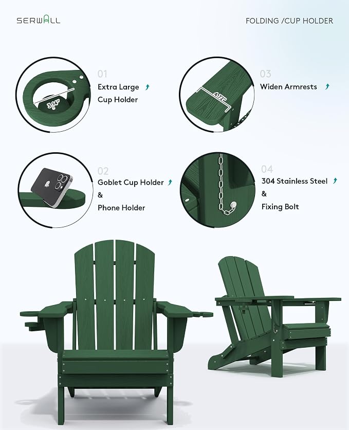 SERWALL Adirondack Chair with Cup Holders - Image 8