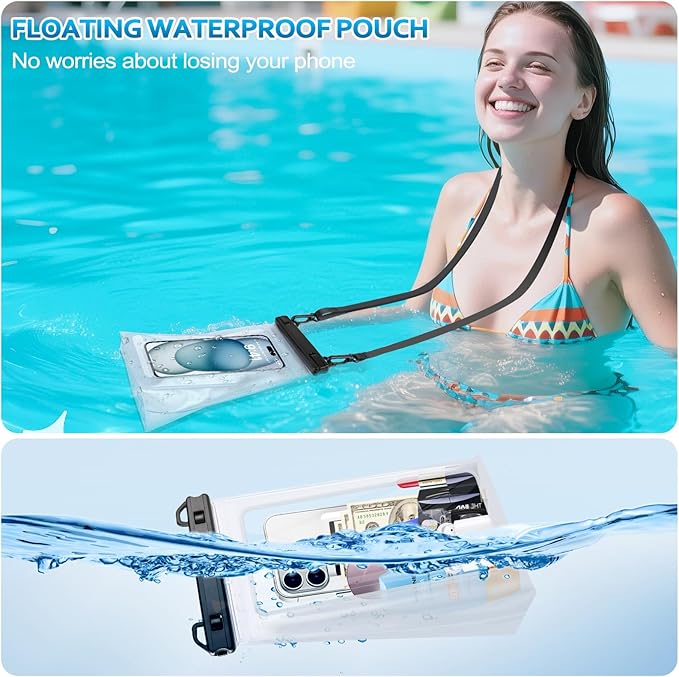 2 Pack Large Waterproof Phone Pouch, IPX8 Double Sealing Floating Waterproof Bag - Image 4