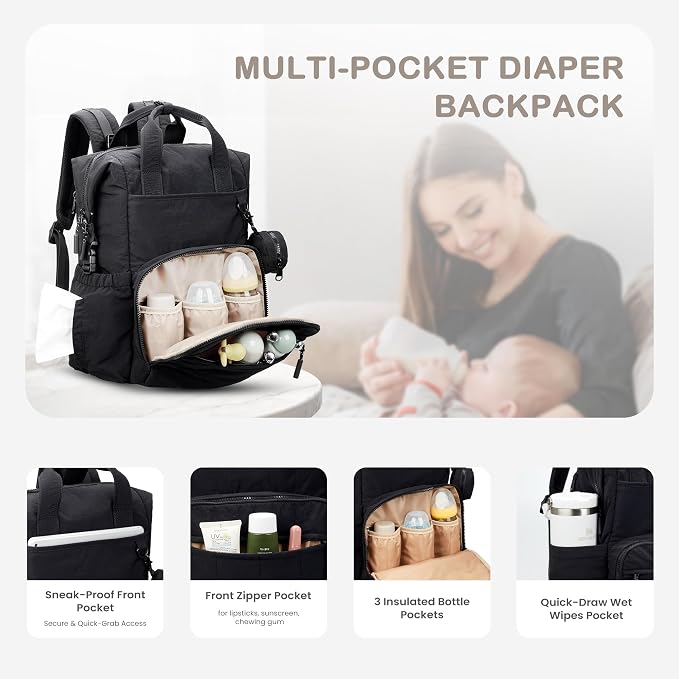 VONAL Diaper Bag Backpack, Lightweight Baby Diaper Bags, Travel Large Diaper Bag - Image 4