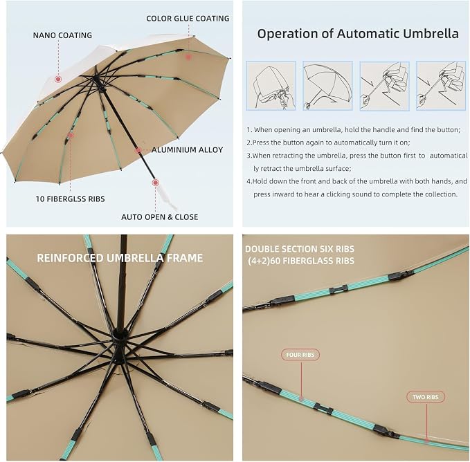 Folding Umbrella Anti-UV Compact Durable Folding Umbrella Auto Open Close - Image 6