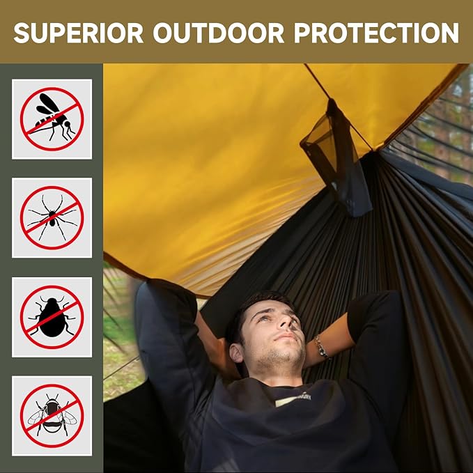 Camping Hammock with Mosquito Net and Sunshade, Backpacking Hammock with Ridge - Image 5