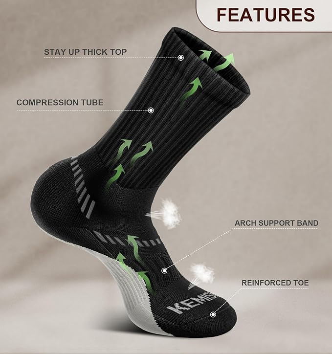 BULLIANT Compression Socks for Men 6Pairs, Athletic Crew Socks Cushioned For - Image 4