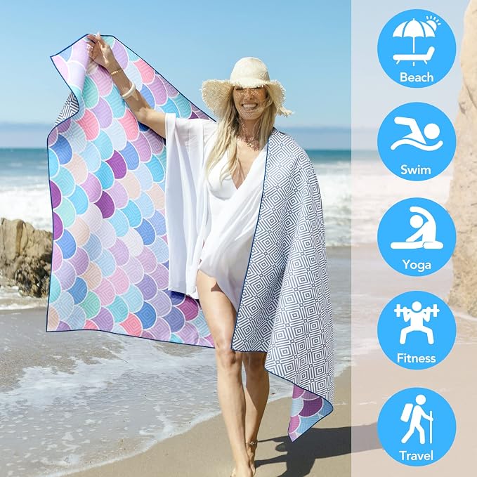 2 Pack Microfiber Beach Towel, Oversized Pool Towel 75”x 35”, Sand-Free Beach - Image 5