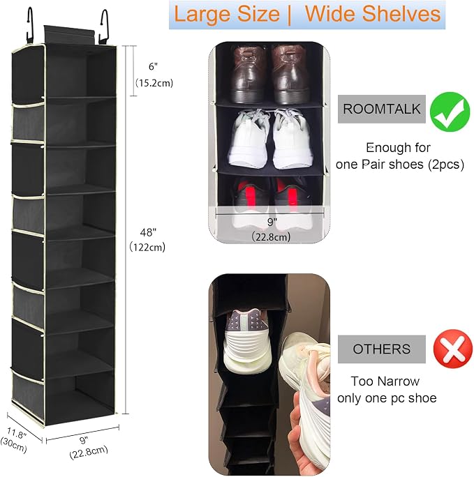 2 Pack Large-Sized Hanging Shoe Organizer 8-Shelf, Hanging Closet Organizer - Image 3