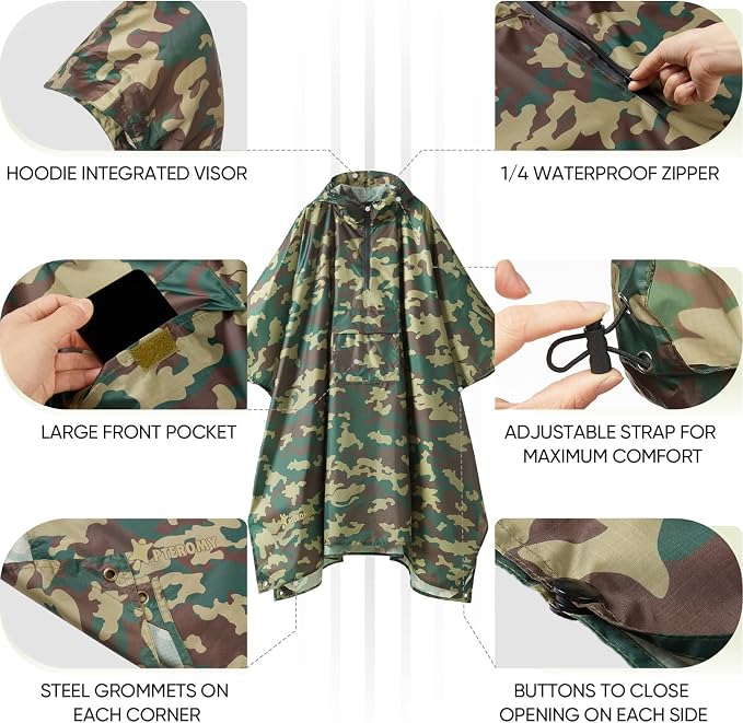 PTEROMY Hooded Rain Poncho for Adult - Image 2