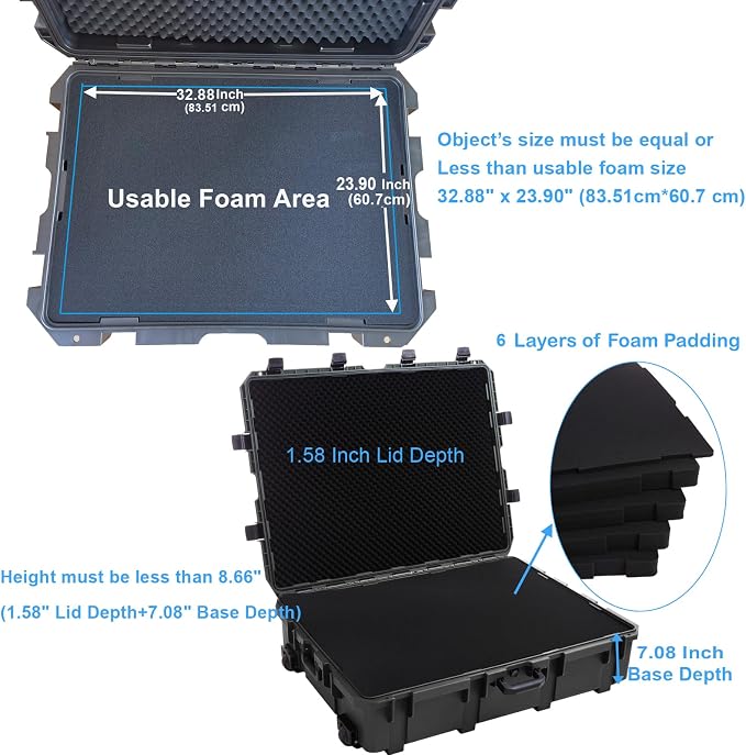 Waterproof Hard Case, 38.5x 29.5 x 11 Inch Rolling Hard Case, Equipment Roller - Image 3