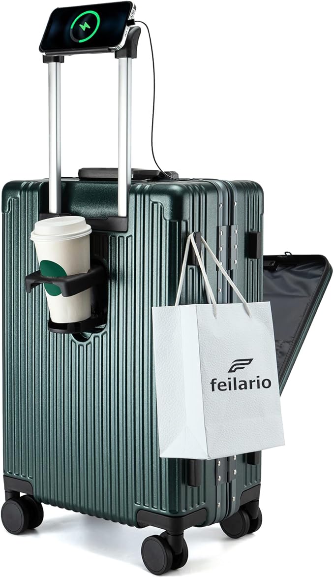 feilario 24in Aluminium Frame PC Hard Shell Spinner Wheels Luggage, Built-In by feilario