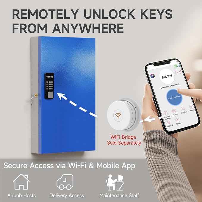 WeHere 96 Key Lock Box Wall Mount, APP Bluetooth/One Time Password/Wi-Fi - Image 5