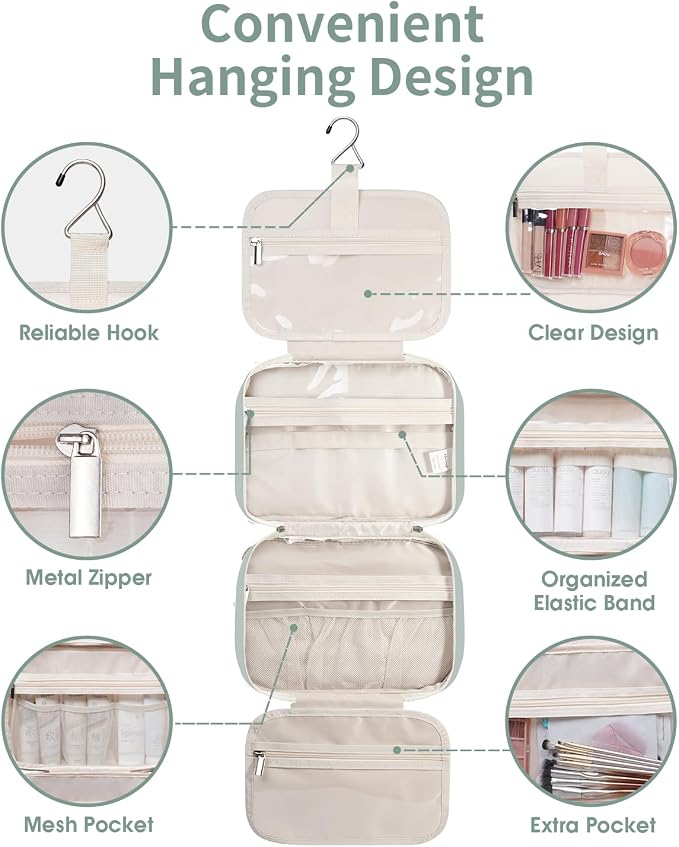Travel Toiletry Bag for Women Large Hanging Makeup Bag Organizer Toiletries Bag - Image 7