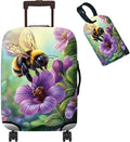 Luggage Cover + Tag, Bee Purple Flowers Travel Suitcase Cover by BWEGRHE