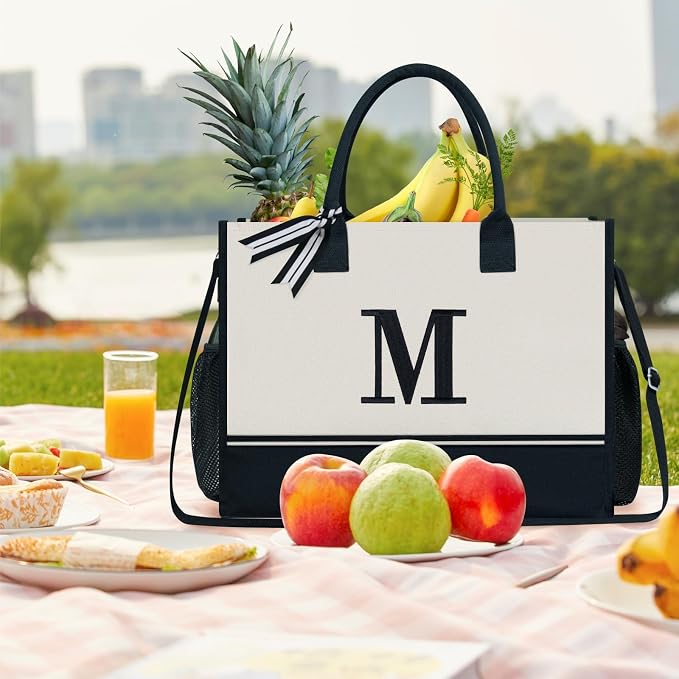 TOPDesign Personalized Initial Canvas Tote Bag, - Image 6