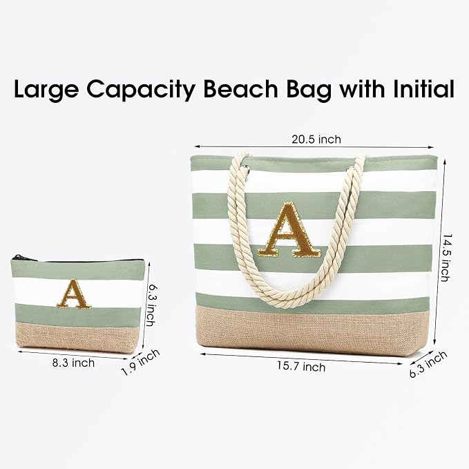 Becokan Beach Bag Initial Beach Tote - Image 3