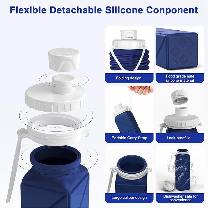 Collapsible Water Bottles 2 Pack Compact Portable, Bpa-Free Silicone Bottles - Image 4
