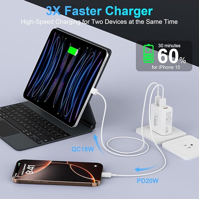 USB C Fast Charger Block, iPhone Charger Fast Charging Blocks 40W Multi Port - Image 3