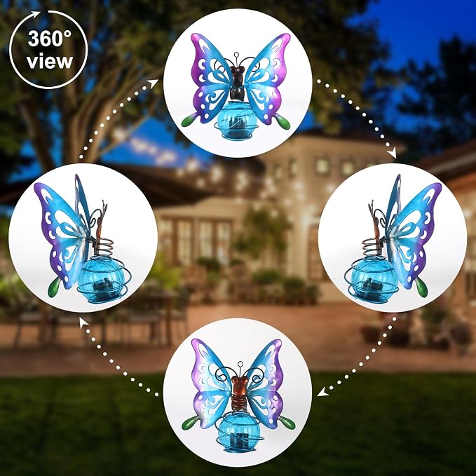 2 Pack Butterfly Solar Outdoor Hanging Lantern Creative Small Sculpture Lights - Image 3