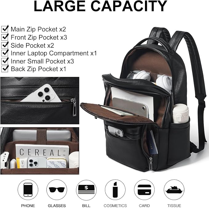 30L Business Laptop Backpack for Women Men, Travel Work Backpack Purse Faux - Image 8