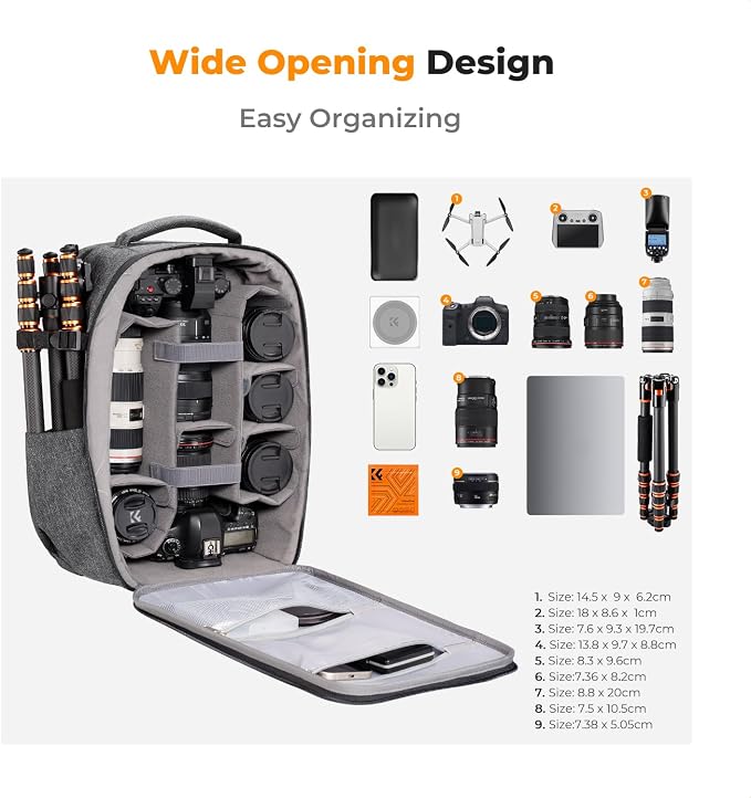 K&F Concept Camera Backpack, Hardshell Photography DSLR Camera Bag - Image 2