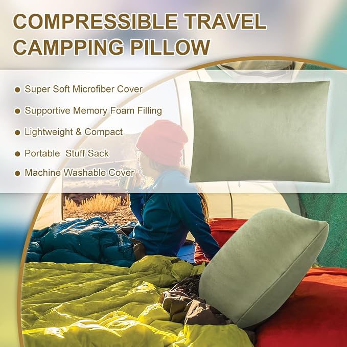 Ivellow Memory Foam Travel Pillow Compressible Camping Pillow - Image 2