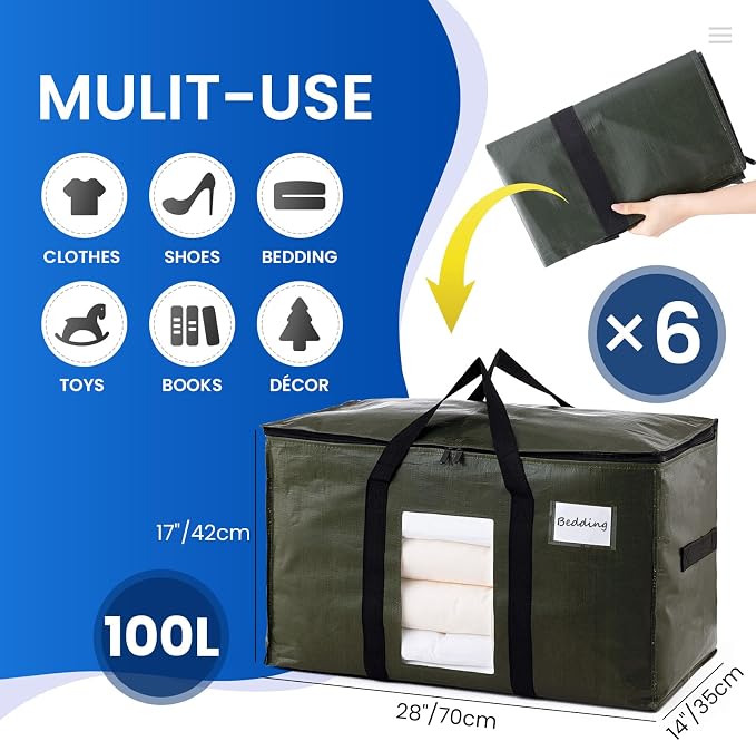 TAILI 6 Pack Green Extra Large Moving Bags, Heavy Duty Totes - Image 2