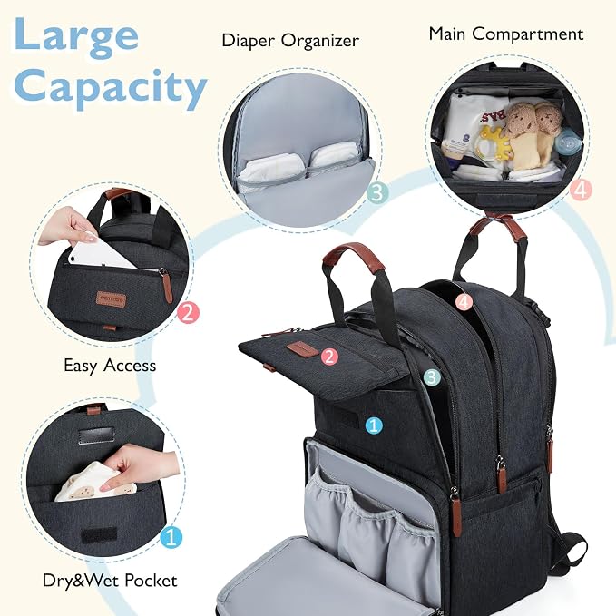 mommore Diaper Bag Backpack, Large Diaper Bag Expandable - Image 3