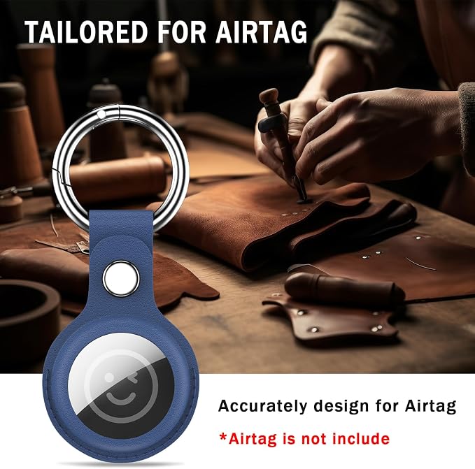 RFUNGUANGO Airtags Holder Keychain Keyring, 4 Pack Leather Case Cover - Image 3