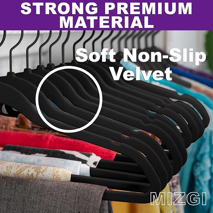 MIZGI Premium All Black Velvet Hangers - Image 2