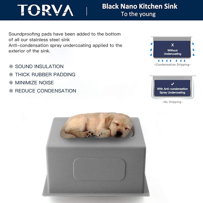 TORVA 14 x 14 Inch Gloss Black Undermount Kitchen Sink, PVD Coated Gunmetal - Image 8