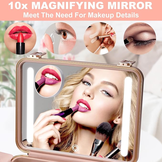 Mocado Travel Makeup Case with Lighted Mirror, Makeup Box with 8 Makeup Brushes - Image 4