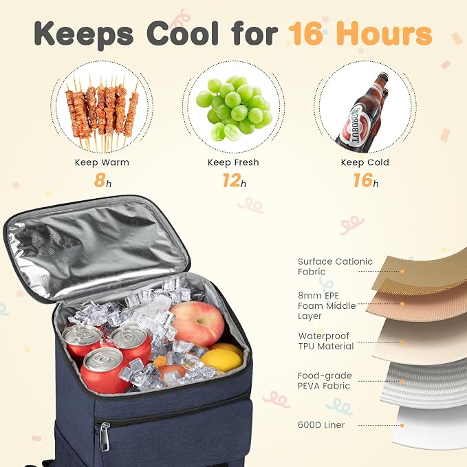 Cooler Backpack Soft Insulated Leak Proof 50 Cans Insulated Backpack Cooler - Image 3